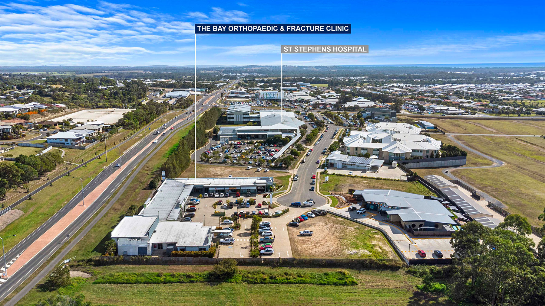 Aerial view of The Bay Orthopaedic & Fracture Clinic's close proximity to St Stephen's Hospital